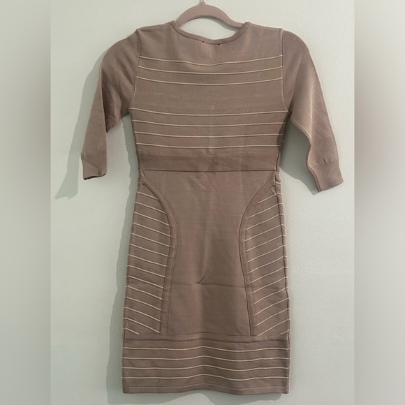 Bebe Champagne Being Rose Dust Stretch Fitted BANDAGE BODYCON DRESS Cocktail S - Picture 7 of 7